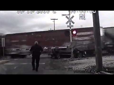 Police Chase Woman   Two Trains Hit Her Mercedes