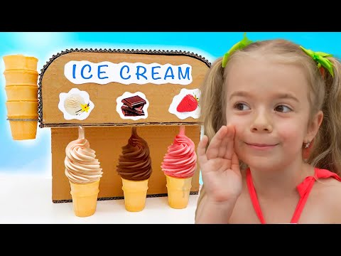 Anabella and Bogdan Pretend Play Selling Ice Cream with Daddy.  Best summer videos for kids.