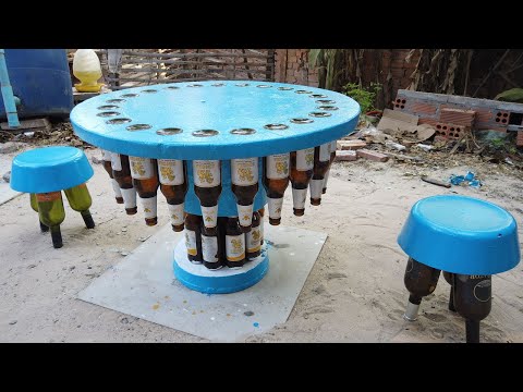 Amazing Idea Making Coffee Table and Chairs From Class Bottle and Cement