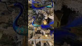 Vánoční skleněná ozdoba páv BLUE KING 2 ks