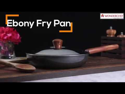Ebony Deep Fry Pan with Lid, Induction Bottom, Wooden Handle, Hard Anodized Aluminium-  3.25mm, 5 Years Warranty, Grey