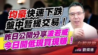 均豪快速下跌，盤中暫緩交易！昨日公開分享波若威，今日開低現買現賺！｜台股攻略｜劉烱德 (圖)