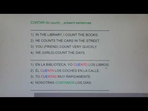 CONTAR ( to Count) present sents:  In the library, I count the books...