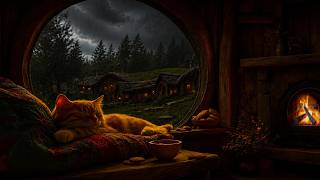 Fall Asleep In Minutes! Cat Purr, Rain & Fire🔥The Most Magical Cozy Ambience for Sleep, Relax, Peace