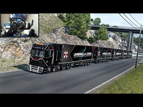 Insane 5 Trailer Road Train For Umbrella Corporation - Euro Truck Simulator 2 - Logitech G29 Setup