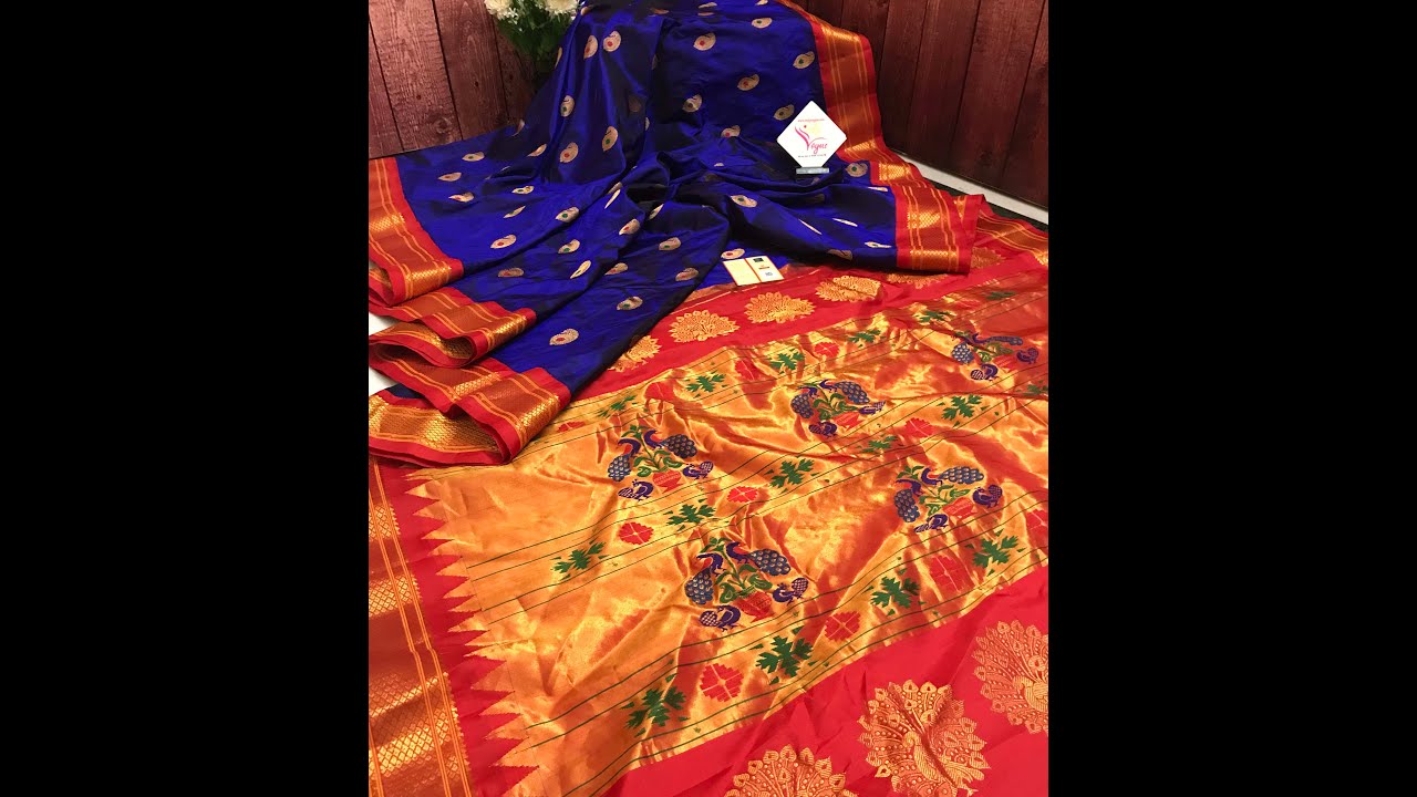 Deep Midnight Blue Color Pure Maharani Paithani Saree with Meenakari
