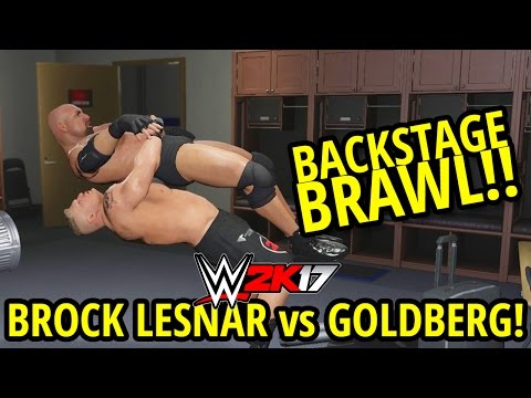 WWE 2K17 - BROCK LESNAR vs GOLDBERG!! BACKSTAGE BRAWL!! (FULL MATCH GAMEPLAY)