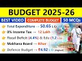 Union Budget 2025 26 Budget 2025 Current Affairs बजट 2025 Current Affairs Top 50 MCQ On Budget