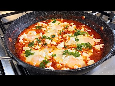 Easy Shakshuka with Feta Recipe | Eggs and Feta in Tomato and Red Peppers Sauce