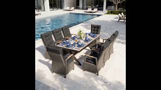 OUTFLEXX Serro Garten-Essgruppe, schwarz/anthrazit/grau, Alu/Polyrattan/Steinimitat, 200/260 x 100 cm, 8 Diningsessel, FSC®-zertifiziert, ausziehbar