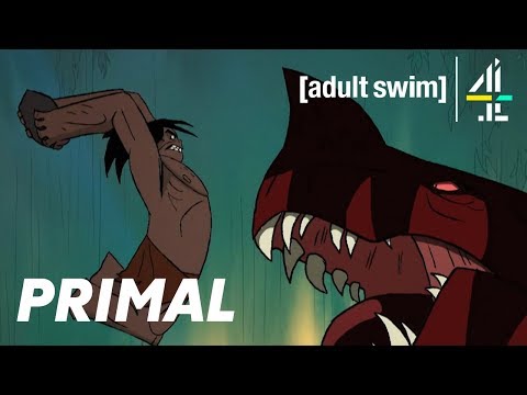 Spear Fights the Tyrannosaurus Pack | Primal | New Animation from Genndy Tartakovsky | All 4