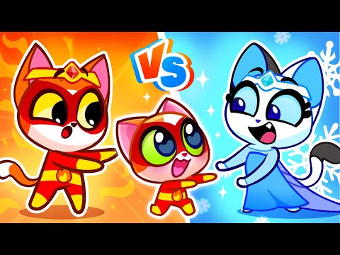 Fire VS Ice Elements | Hot VS Cold | Opposites Challenge for Toddlers | Purr-Purr Stories