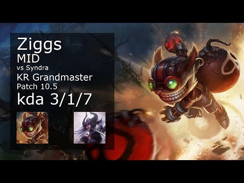 Ziggs Mid vs Syndra - KR Grandmaster 3/1/7 Patch 10.5 Gameplay // [롤] 직스 vs 신드라 미드