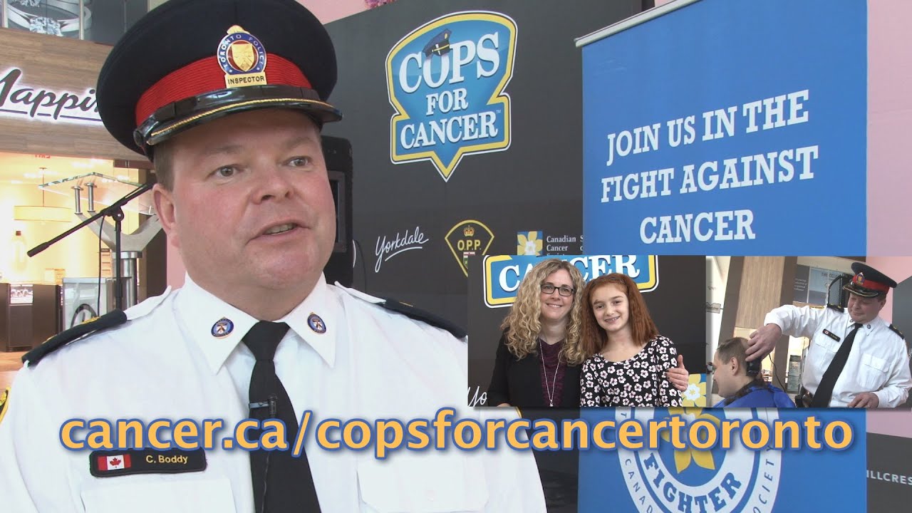 Inspector Chris Boddy and Councillor Norm Kelly launched the Cops For Cancer fundraising campaign at Yorkdale Shopping Centre