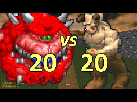 20 Cacodemons vs 20 Hell Knights - Monster Infighting - Doom II Retro Battles