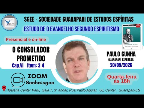 CONSOLADOR PROMETIDO com PAULO CUNHA, Guarapari Palestra Pública quarta-feira Tratamento Espiritual