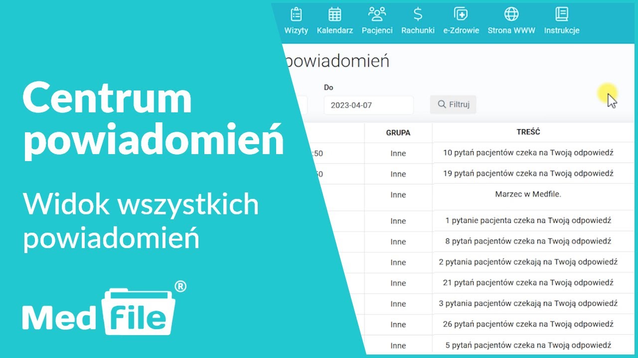 Centrum powiadomień - widok wszystkich powiadomień 