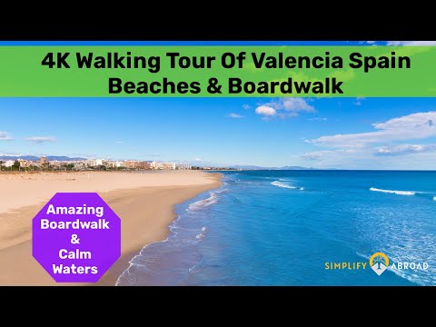 4K Walking Tour Of Valencia Spain Beaches - Las Arenas, Cabanyal and Malvarossa Beach & Boardwalk
