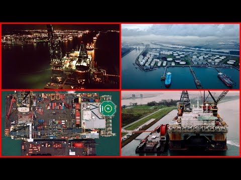 Drone view on Landtong Rozenburg and the Crane Ship Thialf