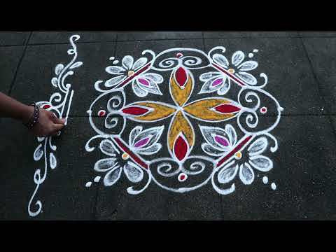 Diwali Special Deepam Rangoli| 7x1 Dots Small Diwali Muggulu|Deepavali KolamDesign With Side Borders