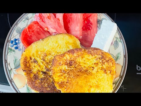 French toast / Macedonian way / served with / feta cheese/ tomatoes/ Ajvar / my childhood breakfast