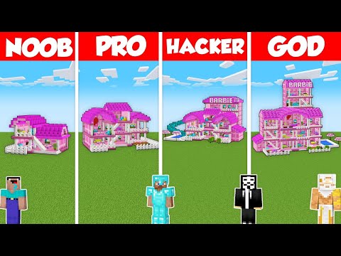 BARBIE DOLL GIRL HOUSE BUILD CHALLENGE - Minecraft Battle: NOOB vs PRO vs HACKER vs GOD / Animation