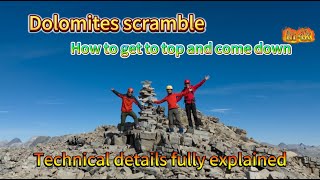 Dolomites (2784m) scrambling, how to get to the peak and come down, technical details inside and out