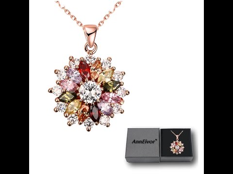 Naszyjnik Złoty Łańcuszek Wisior Wielokolorowa Zawieszka Kwiat Kryształki