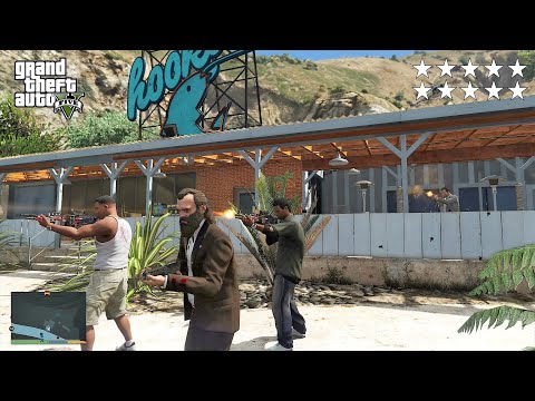 GTA 5 - Franklin, Lamar, Michael And Trevor's Ten Star Escape From Hookies 