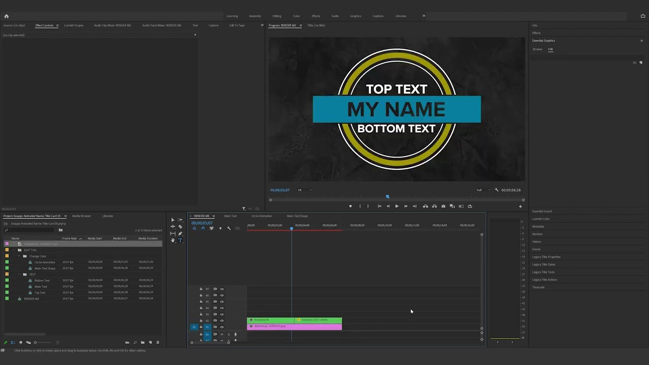 How to edit the Snappy Animated Name Title Card 05 in Premiere Pro