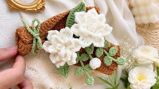 🌼 Easy Crochet Gardenia Flower Bouquet Keychain | DIY Floral Gift Tutorial