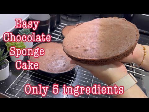 Only 5 ingredients simple chocolate sponge cake/ recipe for 6 layers tall cake #chocolatecake