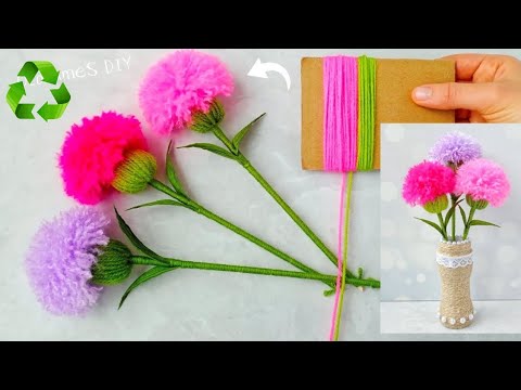 It's so Beautiful 💛🧶 Super Easy Flower Craft Ideas with Wool - DIY Amazing Yarn Flowers