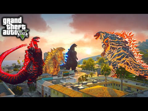 Nuclear Godzilla Earth Vs Red Shin Godzilla, Nuclear Godzilla, Heisei Godzilla ( GTA V Mods )