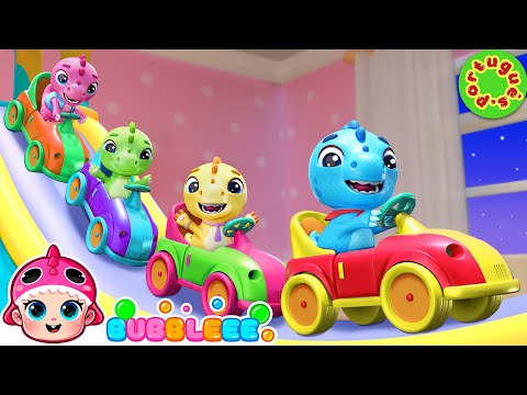 Cinco Dinossauros e a Aventura no Escorregador!  + MAIS | Bubbleee Canções Infantis
