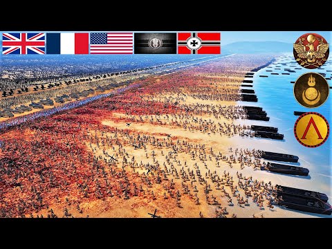 7,000,000 Romans, Spartans & Mongols Landing Vs Elite Modern Army - Ultimate Epic Battle Simulator 2