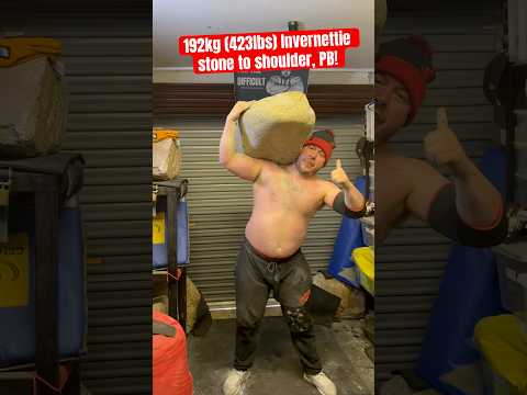 192kg (423lbs) Invernettie stone to shoulder, PB! Natural stone lifting. @CERBERUSStrength #gym