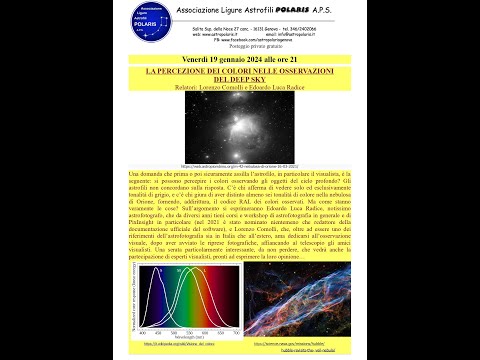 19 gennaio 2024 "La percezione dei colori nelle osservazioni del deep sky" di L. Comolli e E. Radice