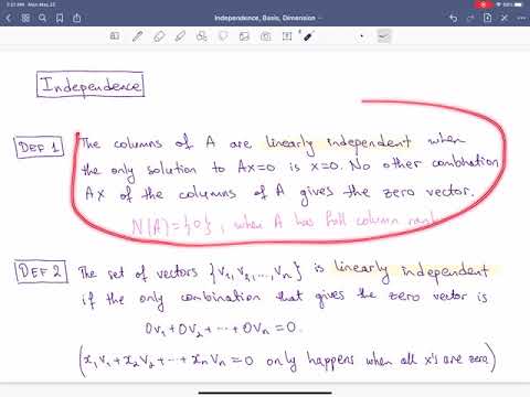 Linear Independence, N(A) = {0}