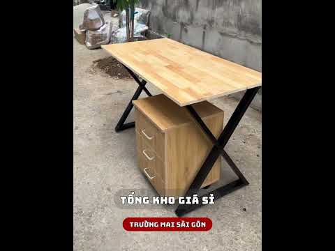 Bàn Chân Sắt Chữ X Mặt Bàn Gỗ Cao Su - BLV15