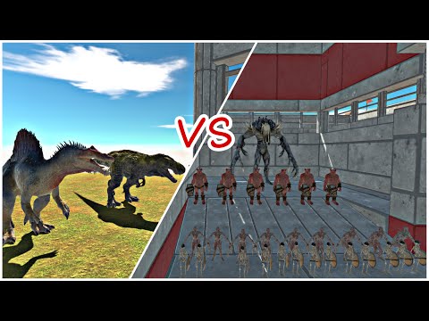 Dinosaurs Battle T Rex Spinosaurus Death Run VS Infernals Kingdom - Animal Revolt Battle Simulator