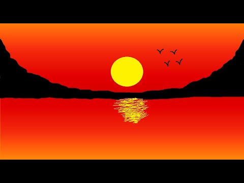Sunset drawing | Ms paint | Computer drawing in ms paint | Sunset drawing in ms paint |