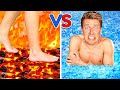 Walk on Fire or Swim Through Ice! Extreme Hot vs Cold Challenge - Last Girl To Leave Icy Pool Wins