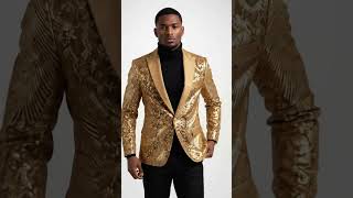 Mens Sequin Christmas Holiday Blazer – Luxury Party Jacket for New Year Jacket Sparkly Dinner Jacket in color "Gold" video