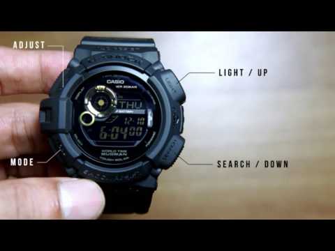 Casio G-shock Mudman G-9300GB-1  Time Zone Setting +  backlight