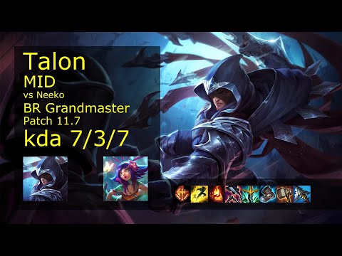 Talon vs Neeko Mid - BR Grandmaster 7/3/7 Patch 11.7 Gameplay