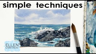 EASY Watercolor techniques to paint crashing waves!