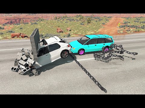 High Speed Driving Through Giant Chains & Brick Wall - BeamNG.drive Insane Crashes (Crash Test)