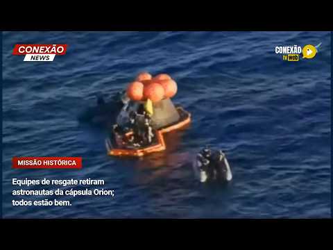 Vídeo: Equipes de resgate retiram astronautas da cápsula Orion; todos estão bem.