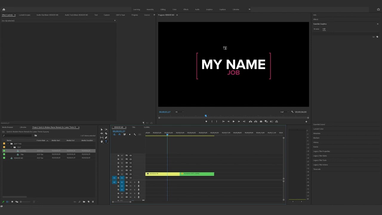 How to edit the Quick & Modern Name Reveals for Lower Thirds 03 in Premiere Pro